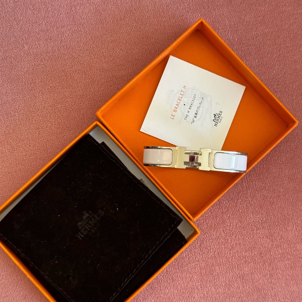 HERMES Click H enamel bracelet in Rose Nymphe size PM